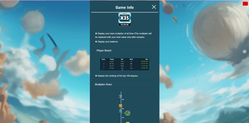 สัญลักษณ์และอัตราการจ่ายเงินรางวัลใน Nova Crash